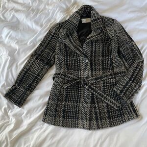 Wanko Vintage Black and Cream tweed Jacket with Belt tie - Size M